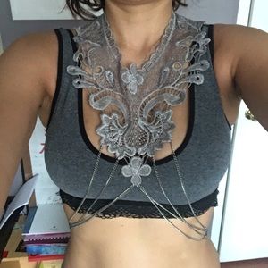 Gray Lace necklace bodychain.